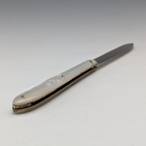 1913年 英国アンティーク 白蝶貝ハンドル 純銀ブレード ペンナイフ Joseph Rodgers